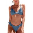 thumbnail image 1 of Charmo Bikinis à Volants pour Femmes, Côtelé, Triangle, Échancré, Maillot de Bain 2 Pcs, 1 of 8