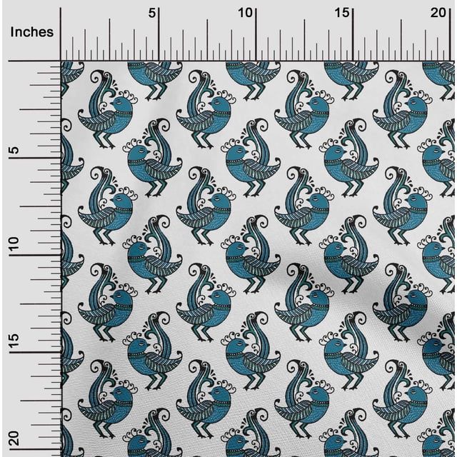 oneOone Polyester Lycra White Fabric Bird Block Dress Material Fabric Print Fabric By The Yard 56 Inch Wide