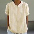 thumbnail image 2 of Timegard Hauts en Coton et Lin pour Femmes, Col à Revers, Blouse Ample Unie, Manches Courtes Décontractées, Été, 2 of 6