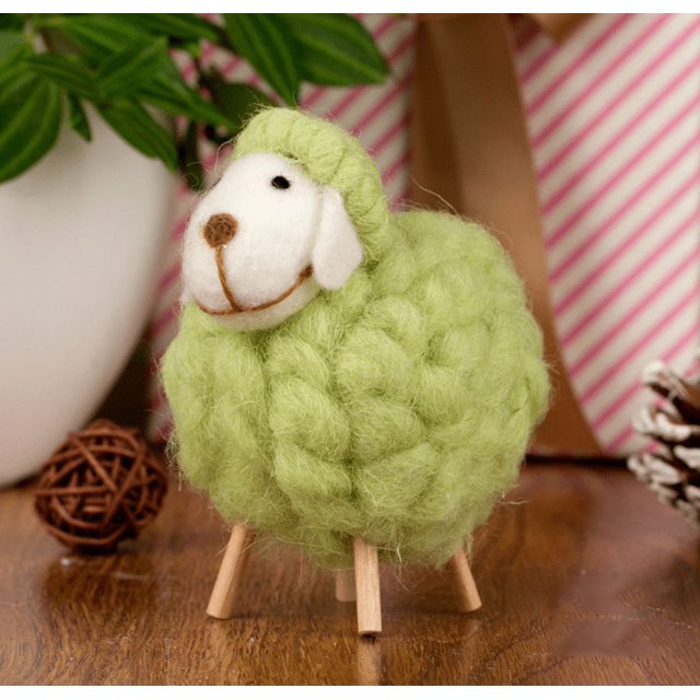 Handmade Felt Sheep Miniature Decoration Christmas Tree Hanging Ornament Felt Sheep Figurines,Green Lamb