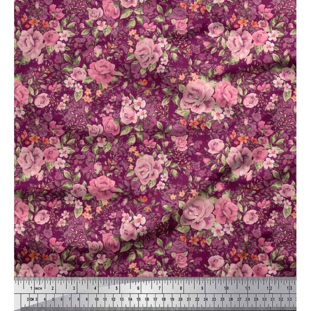Soimoi Tissu en Coton Canard Feuilles & Roses Imprimé Floral 1 Yard 42 Pouces de Large