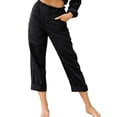 thumbnail image 2 of Women Fashion Solid Color Pokets Botton Casual Elastic Drawstring Trousers Pants, 2 of 6