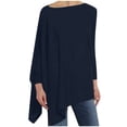 thumbnail image 1 of IROINID Reduced Womens Plus Size Tops Lounge Plus Size Round Neck Solid Long Sleeve Irregular Sweatshirt Loose Print Pullover Tops Blouse,Navy, 1 of 7