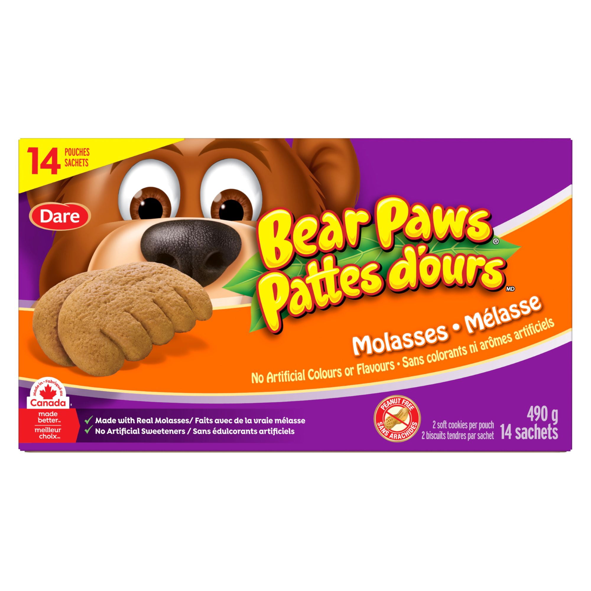 Dare Bear Paws Molasses Soft Cookies Family pack, 490g (14 pack)