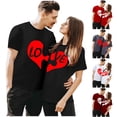 thumbnail image 1 of Chandails à Col Rond pour Couples Assortis T-Shirt à Manches Courtes de la Saint-Valentin Mode Imprimé Cœur Décontracté Respirant Confortable Doux T-Shirt de Base pour Lui et Elle Vêtements de Vacances Noir m, 1 of 5