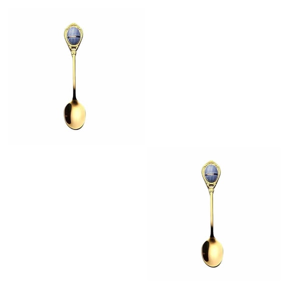 Transemion Home Tools Stainless Steel Spoon Tea Coffee Stir Spoon Desserts Snacks Dinnerware Vintage Porcelain Teaspoon No.01 2Set