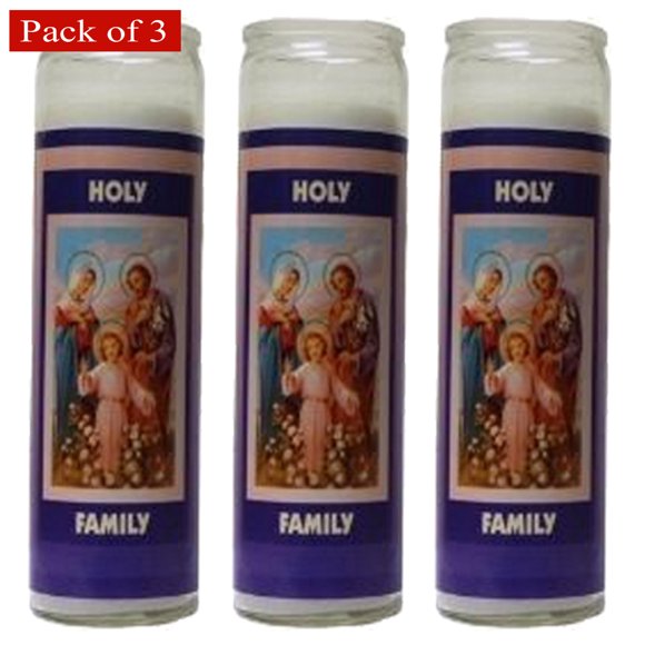 Religious Candle White with Picture of Holy Family, Devotional & Meditation Glass Candle (Pack of 3 Candles)