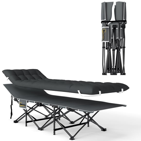Outsunny Lit de Camp pour Adultes avec Coussin, Lit Pliant, Noir