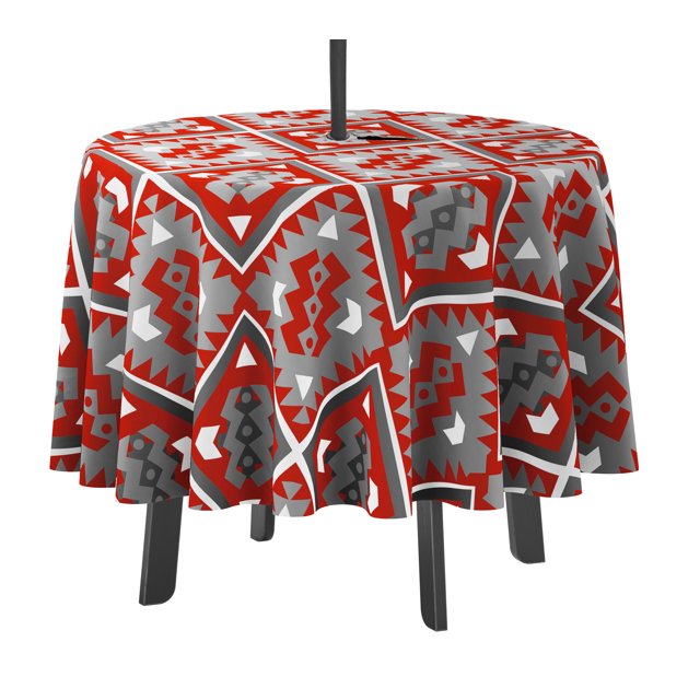 Vargottam Indoor/OutdoorRoundTablecloth 58 pouces avec trou de parapluie & Zip, imperméable à l'eau TableCloth, TableCovers pour Backyard Table -Red & Gray