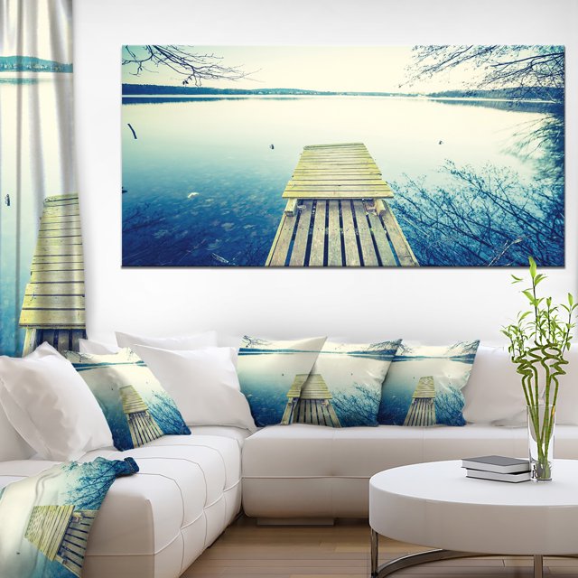 Coucher de soleil sur le lac tranquille - Pont Impression sur toile