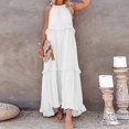thumbnail image 5 of Robes d'Été pour Femmes 2025 Robe Maxi Sans Manches Décontractée Fluide à Volants Élégante Unie Robe de Soleil Blanche L, 5 of 5
