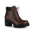 thumbnail image 1 of Unique Bargains Women's Chunky Heel Lace Up Zipper Combat Boots Coffee (Size 8.5), 1 of 7