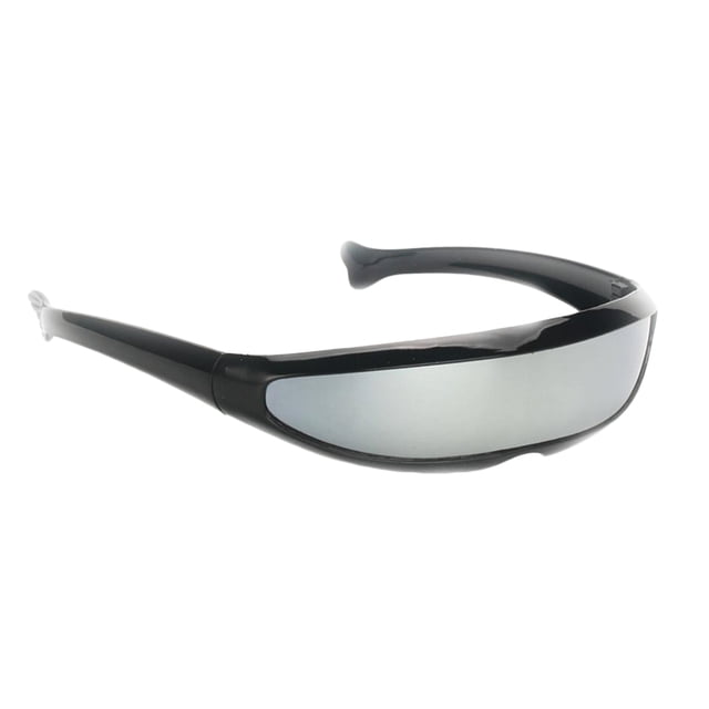 Futuristic Costume Single Colored Mirror Lens Novelty Wrap Sunglasses Black Frame Mirrored