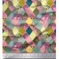 thumbnail image 1 of Soimoi Crepe Silk Fabric Leopard & Argyle Patchwork Print Fabric by Yard 42 Inch Wide, 1 of 3