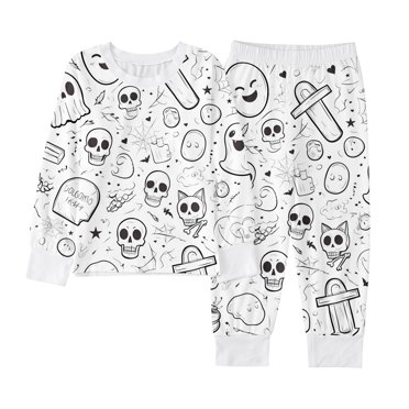 TIWEKE Pyjama pour Garçons Confortable Ensemble de Pyjama Manches Longues Imprimé Bricolage Idéal pour la Détente d'Halloween et le Port Quotidien pour Enfants de 2 à 10 Ans, Tailles 6-7