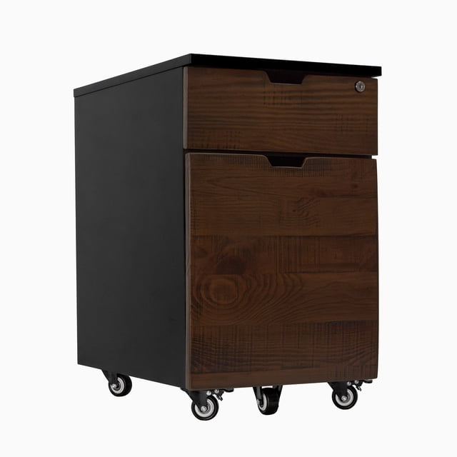 Desky Wooden Minimal Filing Cabinet - Black / Rustic Pine Softwood