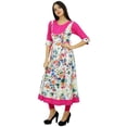 thumbnail image 1 of Bimba Robe Kurta en Coton Imprimée pour Femmes Kurti Ethnique Blanc et Rose Vêtements, 1 of 9