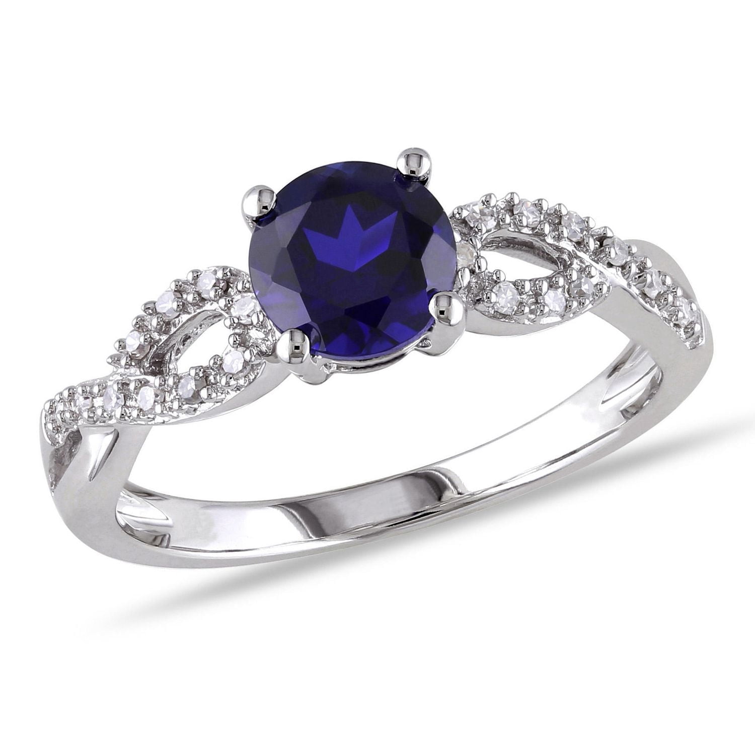 Tangelo 1 Carat T.G.W. Created Ruby And 0.10 T.W. Diamond 10 K White Gold Cross-Over Ring