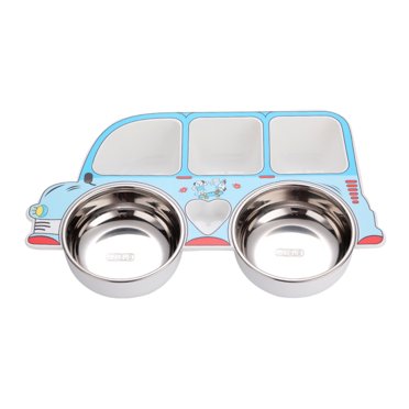 Youkk Stainless Steel Kids Tableware Set Spoon Fork Cartoon Car Shape Compartment Design Baby Bowl Cutlery for Kitchen Blue Truck/Bowl/removable