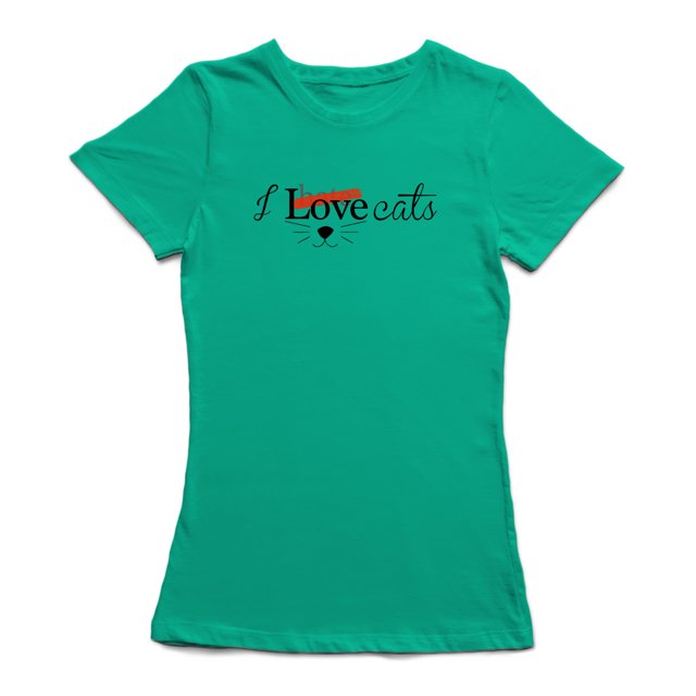 « Je Déteste les Chats » Citation, T-shirt Vert Kelly pour Femmes avec Graphique de Visage de Chat