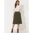 thumbnail image 3 of Unique Bargains Women's A-Line Button Front Belted Corduroy Midi Skirt, Green, L, 3 of 5
