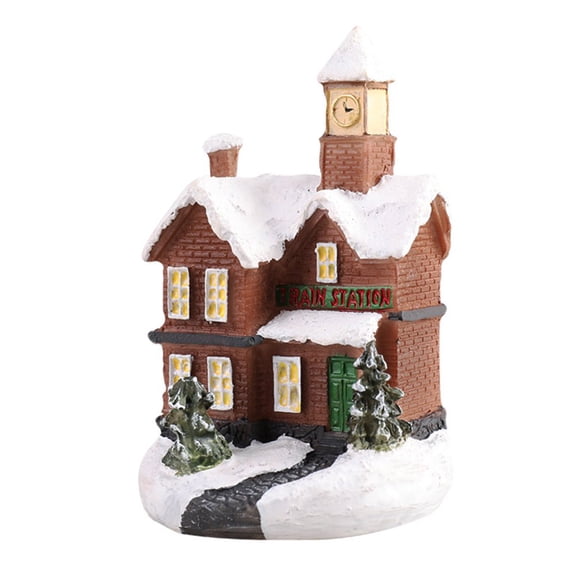 POINTERTECK Décors de Noël pour Tables avec Lumières Village Enneigé Ferme Statue en Résine Accents de Déco Maison Type F