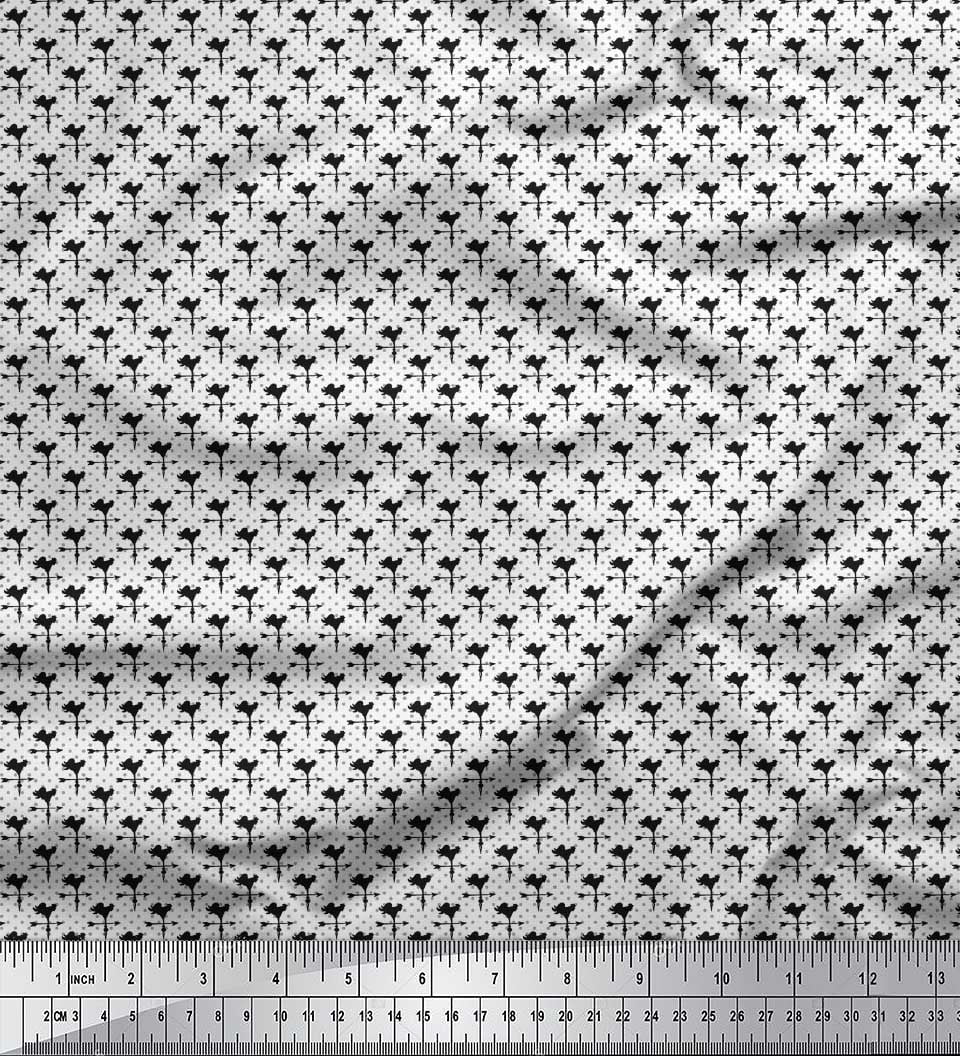 Soimoi Black Silk Fabric Weather Cock & Dots Print Sewing Fabric Yard 42 Inch Wide