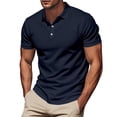 thumbnail image 3 of Men's Solid Color Lapel Short Sleeve Shirt - Polyester, Casual Loose Fit, Button Design, Outdoor Indoor Wear, 3 of 6