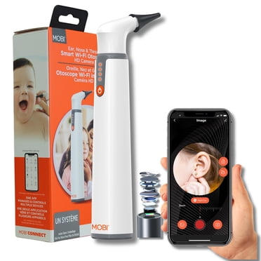 MOBI Otoscope Jr. Bluetooth pour oreilles, nez et gorge avec caméra HD 1080p et 6 lumières DEL, pour tous les âges – Blanc, paquet de 1