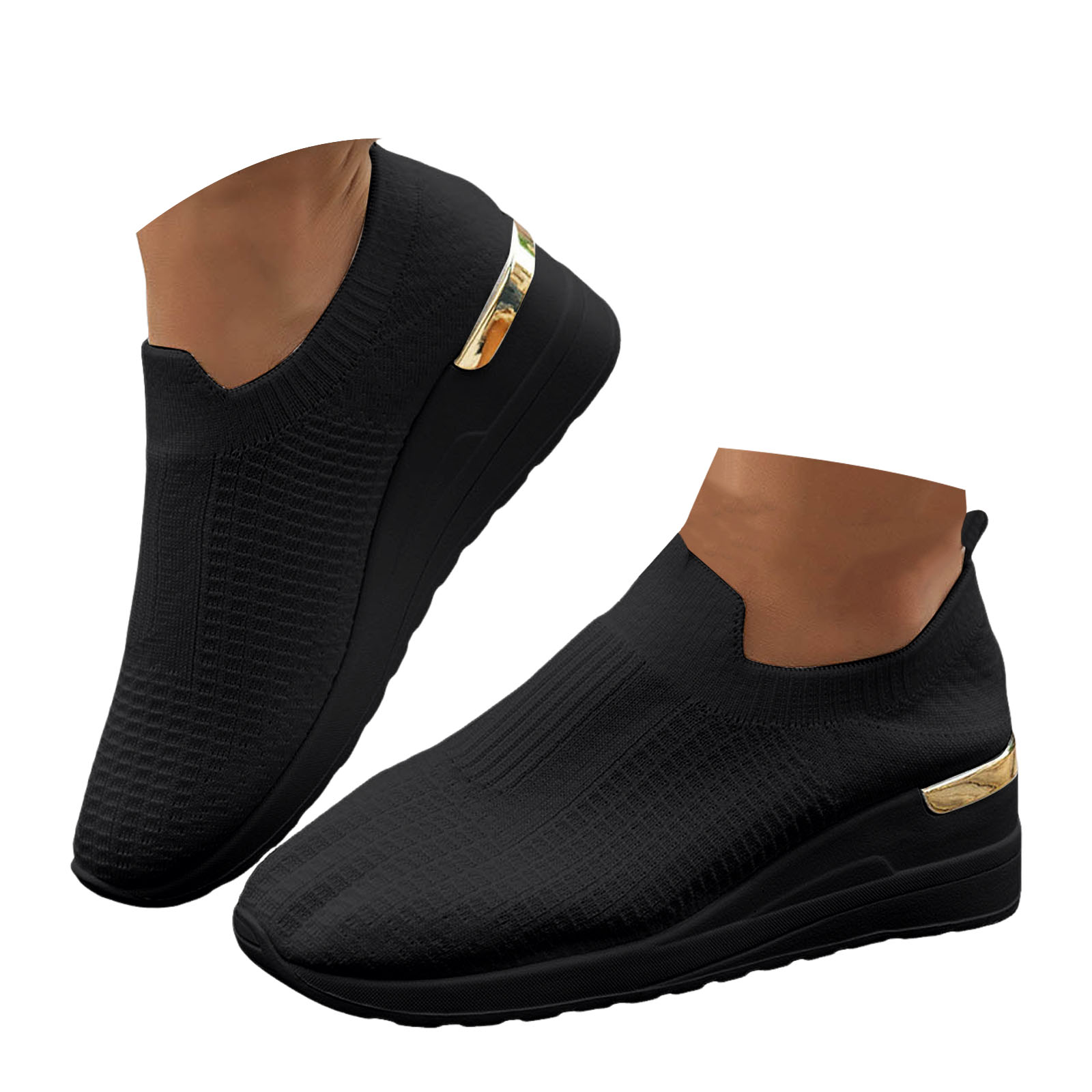 Mepaouo Chaussures de Marche pour Femmes à Enfiler Plateforme Compensée Style Chaussette Antidérapantes en Maille Tennis Course Espadrilles