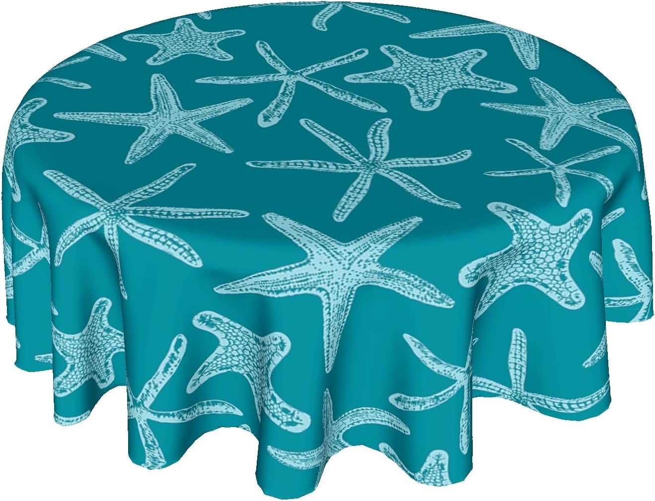 Nautical Coastal Tablecloth Round 60 Inch Rustic Teal Turquoise Starfish Ocean Table Cloth Wrinkle Resistant Summer Sea Beach Table Cover Decorative for Home Kitchen Dining Indoor Party Picnic