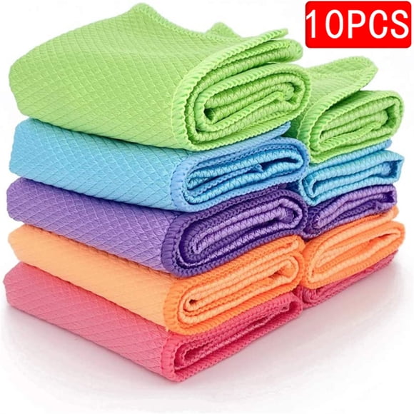 Morrow 10PCS Fish Scale Microfiber Cleaning Cloth, Glass Nanoscale Cleaning Cloth, Wave Pattern, Rag for Washing Windows, Mirrors, Stainless Steel and More 30*30CM