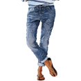 thumbnail image 1 of 2025 Femmes Imprimé Rue Denim Femmes Ample Lavé Poli Taille Classique Plus Déchiré Jeans Denim, 1 of 6