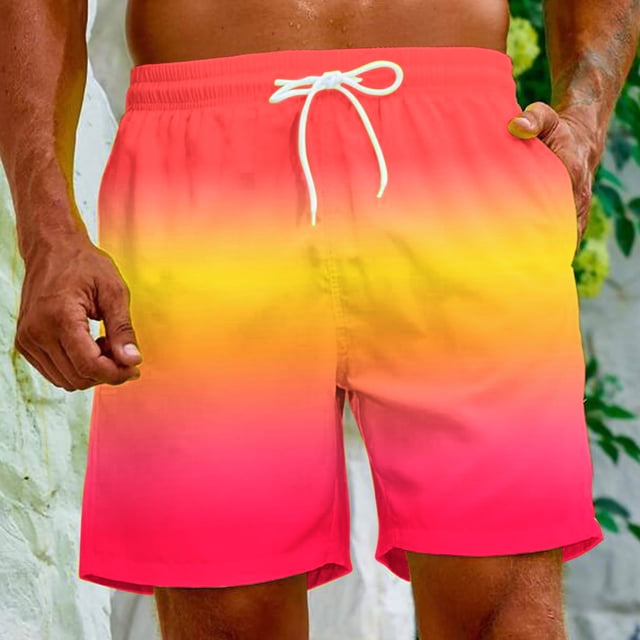 RKSTN Mens Swim Trunks Color Blocked Print Novel Ultra Plus Size Elastic Waistband Drawstring Comfortable 5 Inseam Summer Beach Breathable Vacation Shorts with Pockets