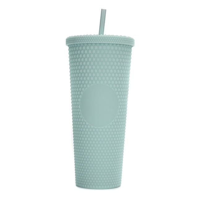710ML24OZ Large Capacity Cup Fully Studded Matte Tumbler Reusable Cup with Wide Opening Leak-Proof Lid Straw