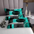 thumbnail image 3 of Erosebridal Geometric Stripe Circle Coverlet Set Twin, Black Cyan Gray Bedding Set, Abstract Room Decoration 2pcs, 3 of 5