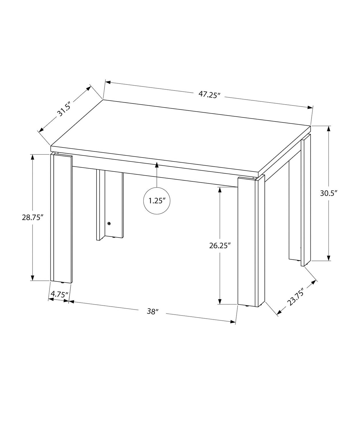 Monarch Specialties Table A Manger, 48" Rectangulaire, Petit, Cuisine, Salle À Manger, Stratifié, Gris, Contemporain, Moderne