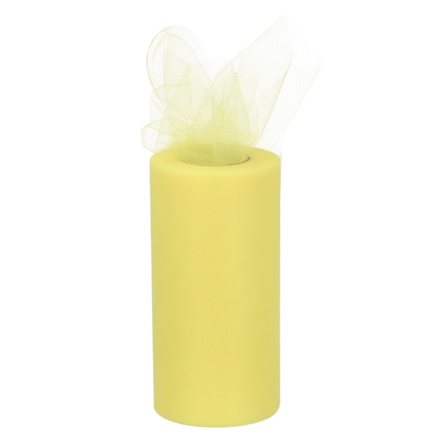 Unique Bargains 6 inch 50 Yards Tulle Ribbon Rolls Pastel Netting Fabric for Gift Wrapping Christmas Wedding, Light Yellow