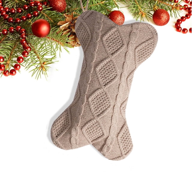 Todaioua Dog Christmas Stocking, Knit Brown Christmas Stocking for Dogs, Bone Shape Dog Stocking Christmas Large Pet Stockings Hanging Dog Christmas Stocking for Dogs Cats Pets