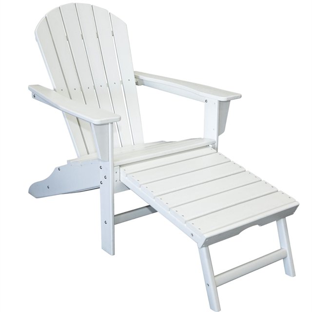 Hampton Chaise Adirondack de Patio Extérieur Blanche avec Ottoman Dissimulé