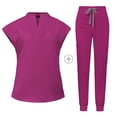 thumbnail image 4 of Ensemble de Sarraus pour Femmes, Haut de Sarrau Extensible à Col Montant et Pantalon Jogger à Cordon avec Multiples Poches, Anti-Froissement, Uniforme de Travail Infirmier, Col Montant, Uniforme Confortable, Rose Vif, 4 of 5