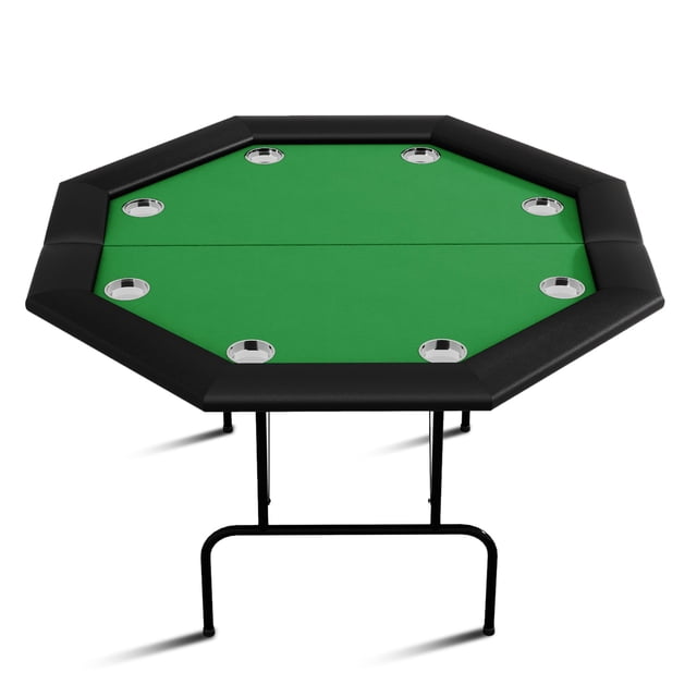 Table de Poker Octogonale pour 8 Joueurs avec Cadre en Métal, Barre Rembourrée Résistante à l'Eau et Porte-Gobelets en Acier Inoxydable – Parfaite pour le Texas Hold'Em, le Blackjack et les Jeux de Casino à Domicile