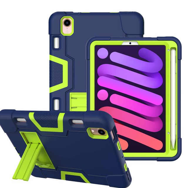 Mignova pour iPad Mini 6 6e Génération Étui 8,3 Pouces, Robuste Résistant Antichoc Adapté aux Enfants Étui Hybride avec Support Intégré Étui de Protection pour iPad Mini 6 (6e Génération) Sortie 2021 (Marine/vert)