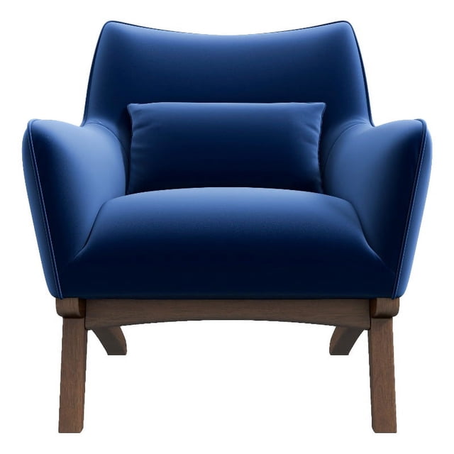 Fauteuil à Accoudoirs Rembourré en Velours à Dossier Fixe de Style Mi-Siècle Gatsby, Bleu