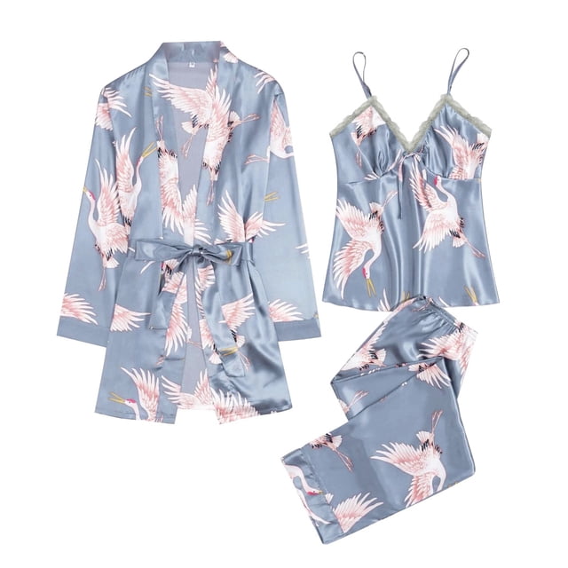 WTXUE Ensembles de Pyjama pour Femmes / Pyjamas Polyester Imprimé Quotidien Femme / 3 Pcs Bleu TTG