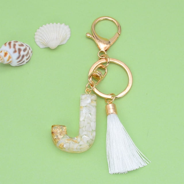 New White Tassel Letter Key Chain Crystal Drop Pendant Fashionable Bag Key Chain