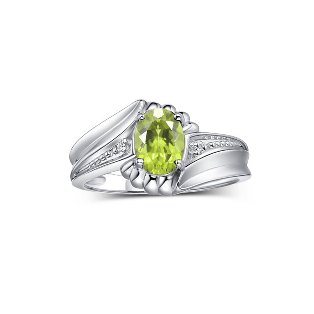 RYLOS Rings for Women Sterling Silver Swirl Z Ring 7X5MM Oval Gemstone & Diamond Rings August Peridot Jewelry Size 8