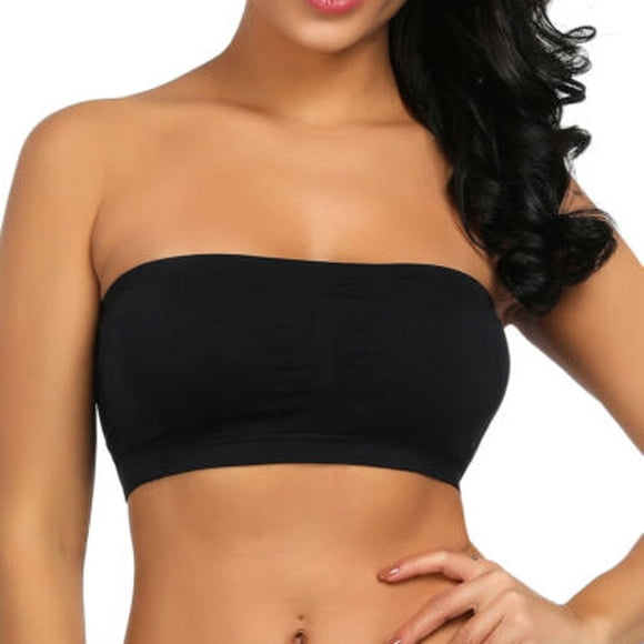 Hemlock Double Bandeau Strapless Bra, Double Bandeau Strapless Bra, Stretchy With Removable Pads, Cotton Material, Black Stretchy Padded Bras, Black L, Size S-2XL