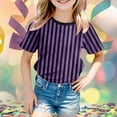 thumbnail image 2 of GDREDA T-Shirt Graphique à Manches Courtes Rayé pour Garçons, Coloré, Confortable et Décontracté, pour Enfants, Violet, 130, 2 of 4