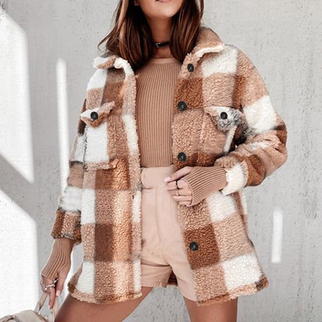 IROINID Veste Courte Confortable pour Femme à Col Rabattu, Surchemise à Carreaux à Manches Longues, ppp, Kaki